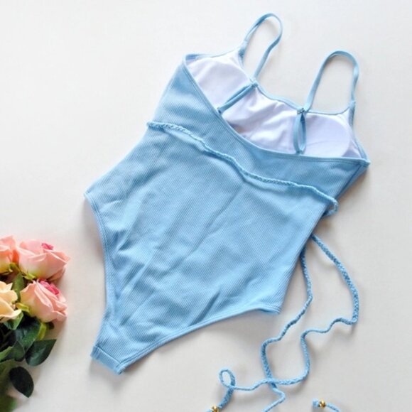 BRAIDED BELTED RIBBED ONE PIECE SWIMSUIT - Picture 5 of 8